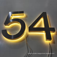 Custom Personalized Decorative 3D Backlit Modern Stainless Steel Hotel Room Led House Numbers And Letters
